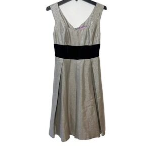 Vivienne Tam Sleeveless Metallic A-line Dress Womens 6‎ Silver Silk Blend Formal